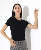 Kol Yaka El işi Çoban Dikiş detaylı Kadın Bluz T-shirt - 1