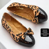 0892 Rahat Taban Günlük Kadın Babet Ayakkabı Nişan Düğün Abiye Leopar Desen Kadın Ayakkabı - 1