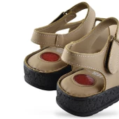 132 Tam Ortopedik Topuk Jelli HAKİKİ DERİ Kadın Sandalet Deri Sandalet - 8