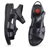 132 Tam Ortopedik Topuk Jelli HAKİKİ DERİ Kadın Sandalet Deri Sandalet - 4