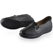 301 TAM ORTOPEDİK Taban Günlük Siyah Hakiki Deri Kadın Ayakkabı Anne Ayakkabı - 4