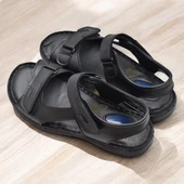 088 Topuk Jelli Tam Ortopedik Taban Hakiki Deri Erkek Sandalet Cırtlı Sandalet - 9