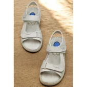 088 Topuk Jelli Tam Ortopedik Taban Hakiki Deri Erkek Sandalet Cırtlı Sandalet - 3