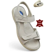 088 Topuk Jelli Tam Ortopedik Taban Hakiki Deri Erkek Sandalet Cırtlı Sandalet - 1