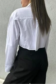 Beyaz Kalp-Slogan Baskılı Crop Gömlek - 7