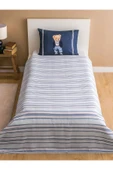 Lacivert Ayıcık Teddy Baskılı %100 Pamuklu Tek Kişilik Pike Seti 160 x 220 cm - 2