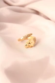 Gold Renk Metal Zirkon Taşlı Kaplan Model Ayarlanabilir Kadın Yüzük - 1