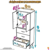 Modilayn İLKİM 60 x 138 x 32,5 cm' lik Kapak İçi Çift Raflı ve 3 Çekmeceli Düzen Harikası Dolap thumbnail 4