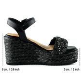 Erkan Saçmacı Siyah İnci İşlemeli Tokalı Hasır Örgü Görünümlü Dolgu Topuklu Sandalet - 2