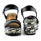 Erkan Saçmacı Siyah Kristal Taşlı İncili Sim Nakışlı Tokalı Zikzak Örgü Jüt Dolgu Topuklu Sandalet - 3