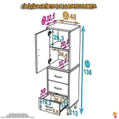 Modilayn İLKİM 40 x 138 x 32,5 cm' lik Kapak İçi Çift Raflı ve 3 Çekmeceli Düzen Harikası Dolap thumbnail 4
