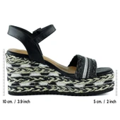 Erkan Saçmacı Siyah Kristal Taşlı İncili Sim Nakışlı Tokalı Zikzak Örgü Jüt Dolgu Topuklu Sandalet - 2