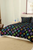 Nevresim Takımı Çift Kişilik Pamuklu Saten Kumaş 6 Parça 3D Dijital Baskı Duvet Cover Set Model No:81 thumbnail 6