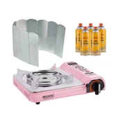 Orcamp Seramik Pro Portatif Kamp Ocağı Pembe + 9 Kanatlı Rüzgarlık + 5 Evolite 227 gr Gaz Kartuşu EVO-008-G4 - 1