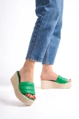 Mendal Yeşil Cilt Dolgu Topuk Terlik - 1