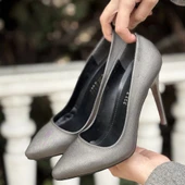 Hillar Platin Saten Stiletto Ayakkabı - 4