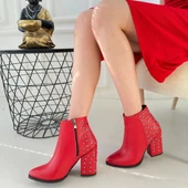 Yoont Kırmızı Cilt Topuklu Bot - 4
