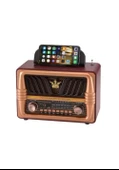 NS-8077 Büyük Boy Telefon Tutma Aparatlı Retro Ahşap Tasarım Bluetooth Hoparlörlü Radyo Fm/am thumbnail 1
