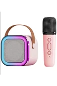 Karaoke Kablosuz Hoparlör Mikrofonlu Rgb Işıklı Bluetooth Speaker Tf Kart/usb Pembe - 3