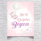 Pembe Balon Temalı Doğum Günü Afişi 100x150 Cm - 1