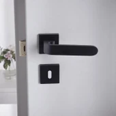 Ay Oda Kapı Kolu Siyah Kare Rozetli Sağa Sola Uygun İç Dış Ev Kapısı Kolları Kilitlenebilir 1 Takım thumbnail 3