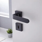 Ay Oda Kapı Kolu Siyah Kare Rozetli Sağa Sola Uygun İç Dış Ev Kapısı Kolları Kilitlenebilir 1 Takım thumbnail 4