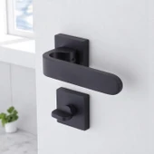 Ay WC - BANYO Siyah Kapı Kolu Kare Rozetli Ev Kapı Kolları Sağa Sola Uygun Kilitlenebilir 1 Takım - 7