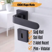 Ay Oda Kapı Kolu Siyah Kare Rozetli Sağa Sola Uygun İç Dış Ev Kapısı Kolları Kilitlenebilir 1 Takım thumbnail 1