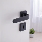 Ay Oda Kapı Kolu Siyah Kare Rozetli Sağa Sola Uygun İç Dış Ev Kapısı Kolları Kilitlenebilir 1 Takım thumbnail 5