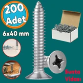 Sunta Vidası Sivri Uçlu Ahşap Tahta Ağaç Mobilya Ayak Kulp Vidası 6x40 Mm Paket 200 Adet - 1