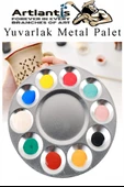 Yuvarlak Metal Palet 2 Adet Metal Boya Paleti 10 Hazneli 17 cm Paslanmaz Resim Boyama Paleti Fırça Hediyeli - 5