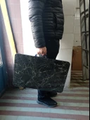 Portatif, Çok Amaçlı, Taşınabilir Kamp, Piknik, Seyehat Masası,-Mermer Desen- Ahşap Ayaklı - 4