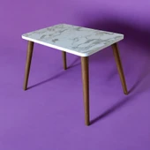 Portatif, Çok Amaçlı, Taşınabilir Kamp, Piknik, Seyehat Masası,-Mermer Desen- Ahşap Ayaklı - 3