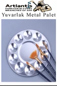 Yuvarlak Metal Palet 2 Adet Metal Boya Paleti 10 Hazneli 17 cm Paslanmaz Resim Boyama Paleti Fırça Hediyeli - 6