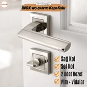 Ultra WC - BANYO Kapı Kolu İnox Kare Rozetli Sağ Sol Uygun Ev Kapısı Kolları Kilitlenebilir 1 Takım - 1