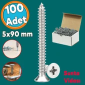 Sunta Vidası Sivri Uçlu Ahşap Tahta Ağaç Mobilya Ayak Kulp Vidası 5x90 Mm Paket 100 Adet - 1