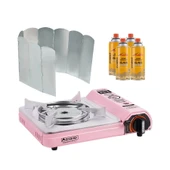 Orcamp Seramik Pro Portatif Kamp Ocağı Pembe + 9 Kanatlı Rüzgarlık + 4 Evolite 227 gr Gaz Kartuşu EVO-008-G3 - 1