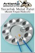 Yuvarlak Metal Palet 1 Adet Metal Boya Paleti 10 Hazneli 17 cm Paslanmaz Resim Boyama Paleti Fırça Hediyeli - 1