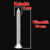 Sunta Vidası Sivri Uçlu Ahşap Tahta Ağaç Mobilya Ayak Kulp Vidası 5x90 Mm Paket 100 Adet - 2