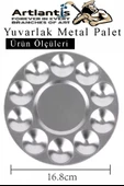 Yuvarlak Metal Palet 2 Adet Metal Boya Paleti 10 Hazneli 17 cm Paslanmaz Resim Boyama Paleti Fırça Hediyeli - 4