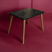 Portatif, Çok Amaçlı, Taşınabilir Kamp, Piknik, Seyehat Masası,-Mermer Desen- Ahşap Ayaklı - 3
