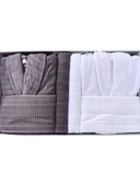 Özdilek Land Aile Bornoz Seti Beyaz-Koyu Gri 8179 - 2