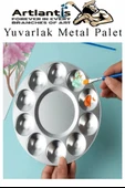 Yuvarlak Metal Palet 2 Adet Metal Boya Paleti 10 Hazneli 17 cm Paslanmaz Resim Boyama Paleti Fırça Hediyeli - 3
