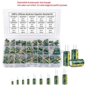 Elektrolitik Kondansatör Seti Kutuplu 225 Adet 1uF-470uF 15 Farklı Değerde Şeffaf Çantada - 1