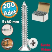 Sunta Vidası Sivri Uçlu Ahşap Tahta Ağaç Mobilya Ayak Kulp Vidası 5x60 Mm Paket 200 Adet thumbnail 1