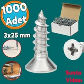 Sunta Vidası Sivri Uçlu Ahşap Tahta Ağaç Mobilya Ayak Kulp Vidası 3x25 Mm Paket 1000 Adet - 1