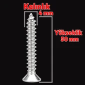 Sunta Vidası Sivri Uçlu Ahşap Tahta Ağaç Mobilya Ayak Kulp Vidası 4x50 Mm Paket 500 Adet - 2