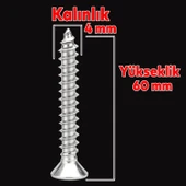 Sunta Vidası Sivri Uçlu Ahşap Tahta Ağaç Mobilya Ayak Kulp Vidası 4x60 Mm Paket 200 Adet - 2