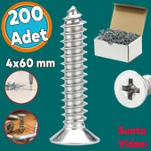 Sunta Vidası Sivri Uçlu Ahşap Tahta Ağaç Mobilya Ayak Kulp Vidası 4x60 Mm Paket 200 Adet - 1