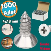 Sunta Vidası Sivri Uçlu Ahşap Tahta Ağaç Mobilya Ayak Kulp Vidası 4x18 Mm Paket 1000 Adet - 1